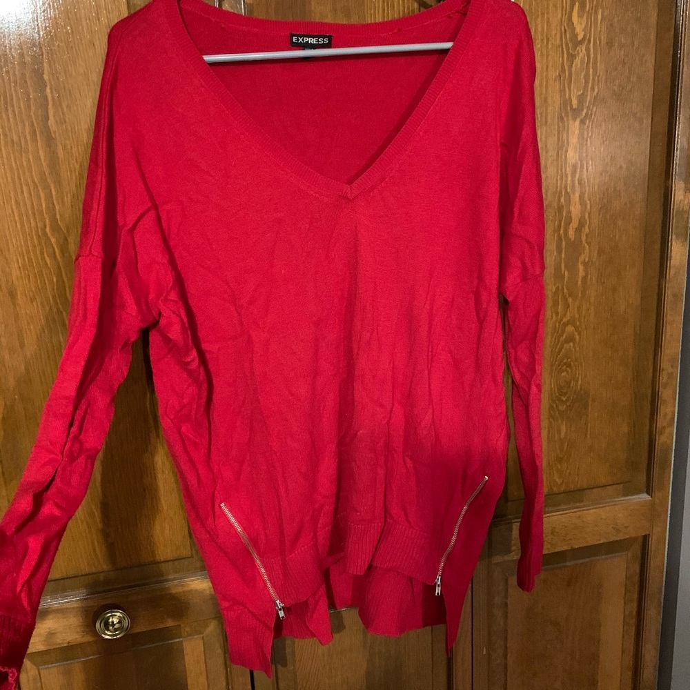 Express red sweater with zippers